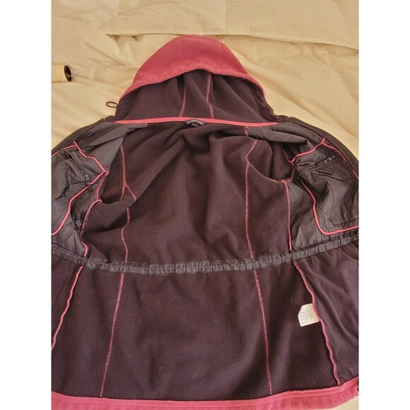 Womens Lands End Pink Hooded Fleece Jacket S Full Zipper Drawstring Classic - Picture 8 of 9
